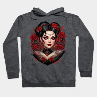 Bohemian retro vintage Gothic tattooed girl valentines day design T-Shirt Hoodie